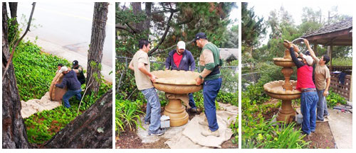 Photos of setting up a fountain