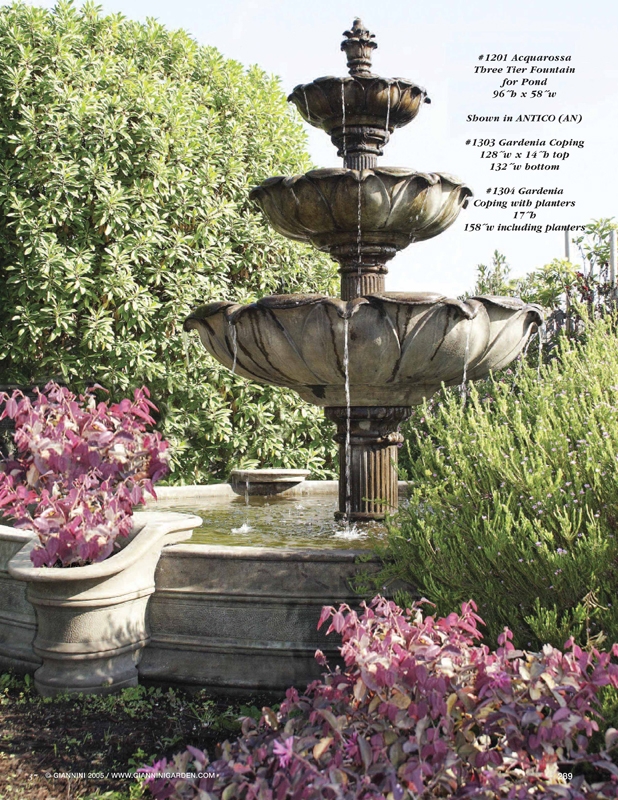 Zoom in #1201 Acquarossa Three Tier, #1303 Gardenia Coping, #1303 Gardenia Coping with planters